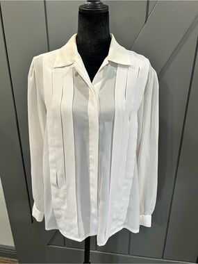 Women's White Pleated Front Button Blouse